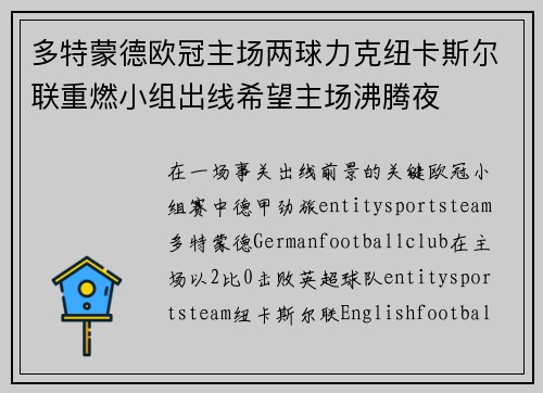 多特蒙德欧冠主场两球力克纽卡斯尔联重燃小组出线希望主场沸腾夜